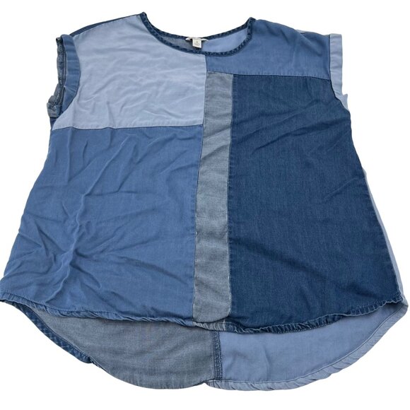 Cato Womens Color Block Denim Blue Sleeveless Top Small 100% Tencel - Picture 1 of 6